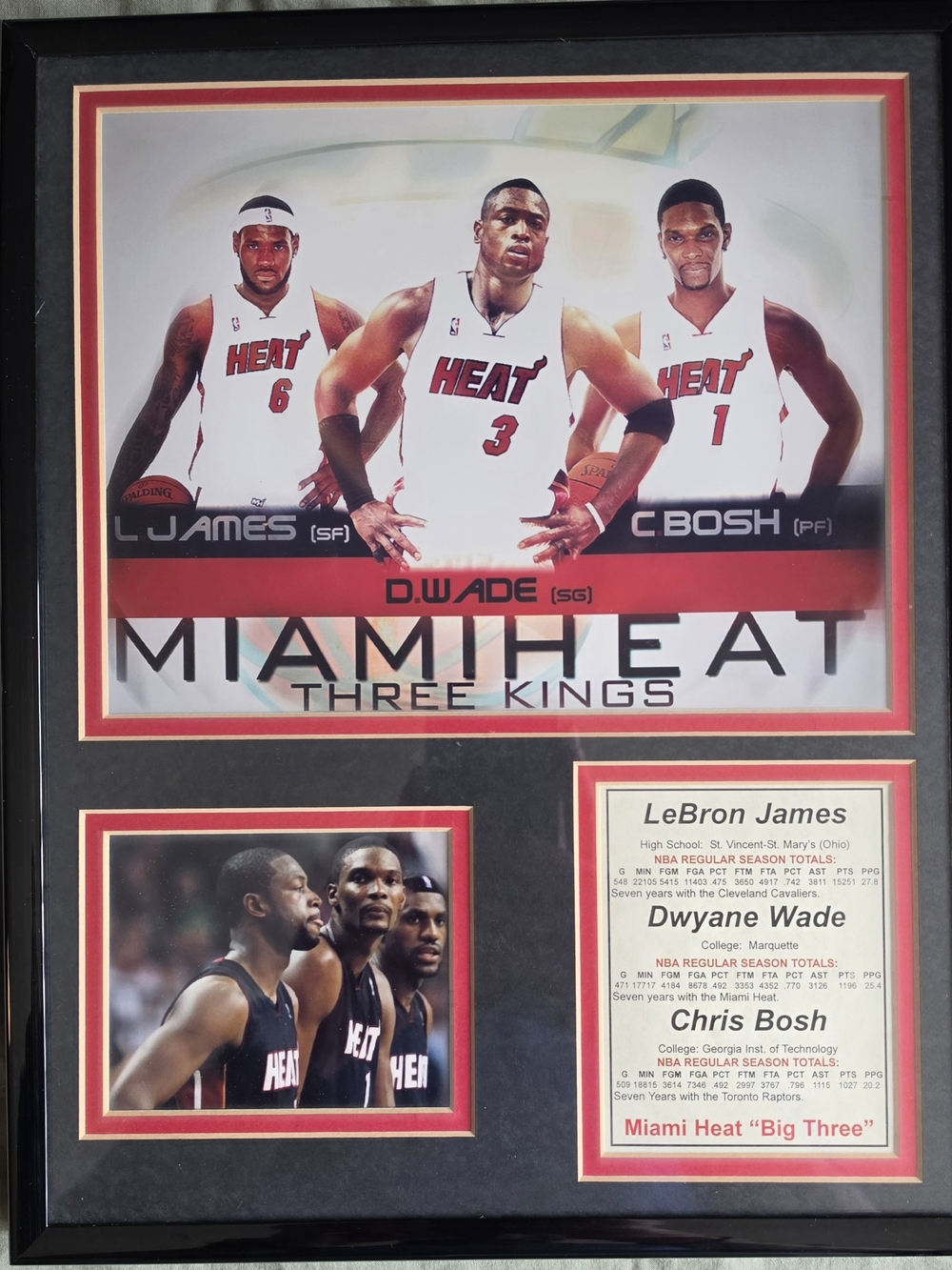 Miami Heat "Big Three" / "Three Kings" Framed Memorabilia Plaque.